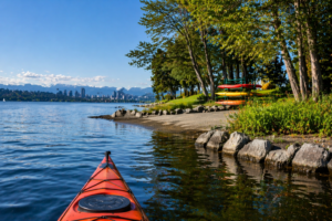 a picture of a kayaker in maydenbauer park as park of eastside kayaking.